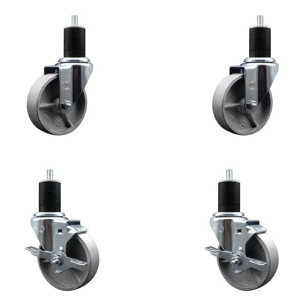 4'' Semi Steel Wheel Swivel 1-3/4'' Expanding Stem Caster Set 2 Brakes, 4PK